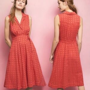 Anthropologie Coral Eyelet Midi Dress Size 2 | Collared & Belted